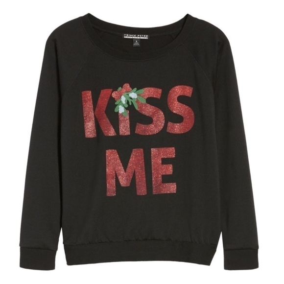 Prince Peter "KISS ME" Holiday Sweatshirt, Black - Picture 1 of 1